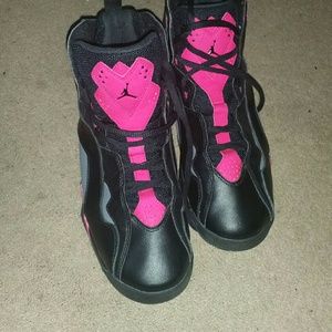 Pink and black grey jordans